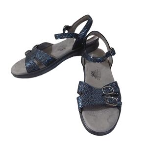 SAS Women's Navy Textured Leather Adjustable Strap Sandals